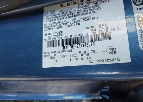 2010 Ford Fusion Sel из США, поврежденный, VIN 3FAHP0JG2AR148975